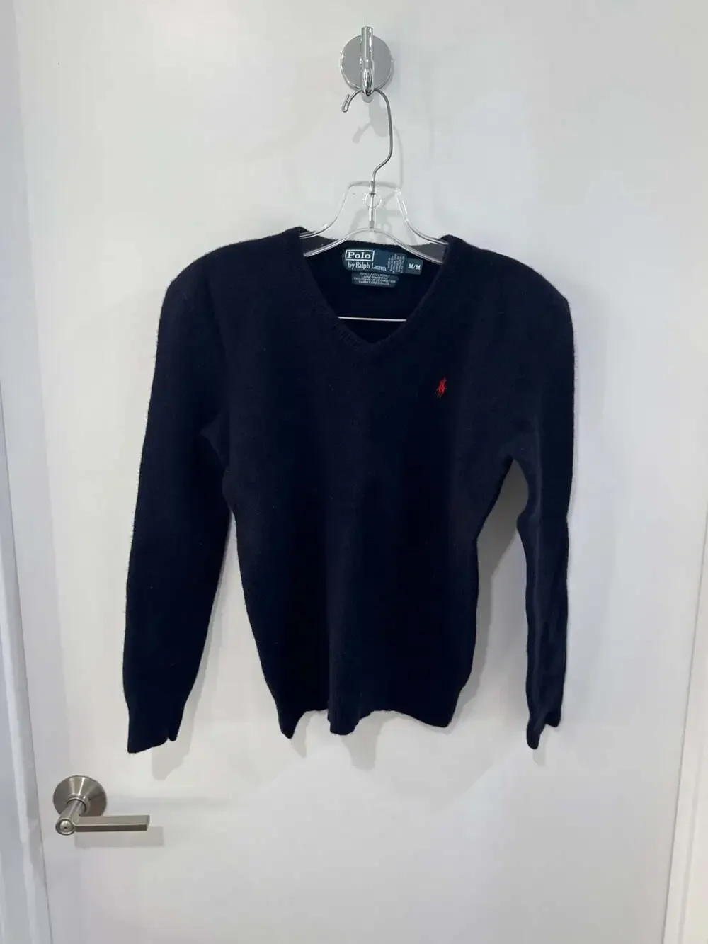Polo by Ralph Lauren 100% Lambs Wool V-Neck Sweater in Navy Blue